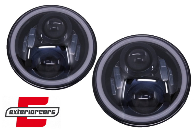 CREE LED prednji farovi Angel Eye (crna) / Jeep Wrangler JK TJ LJ Land ROVER Defender Mercedes W463, HLU7INCHB
