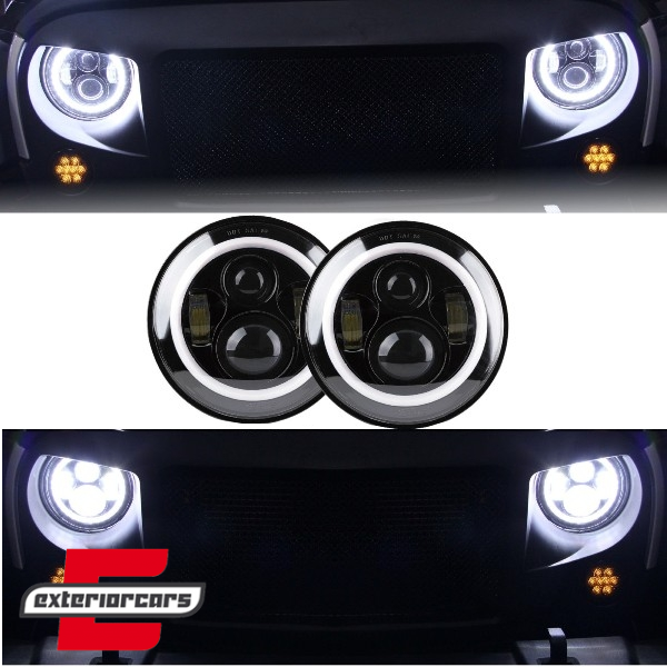 CREE LED prednji farovi Angel Eye (crna) / Jeep Wrangler JK TJ LJ Land ROVER Defender Mercedes W463, HLU7INCHB