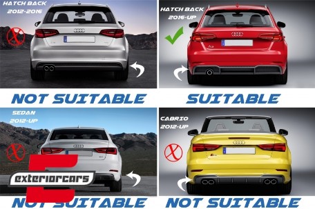 Difuzor zraka & nastavci auspuha RS3 dizajn  / Audi A3 8V Sline Facelift (2016-2019) Hatchback Sportback, RDAUA38VFRS3H