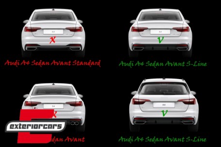Difuzor zraka & nastavci auspuha S4 dizajn (piano crna) / Audi A4 B9 8W Facelift (2020-2024), RDAUA4B9FRS