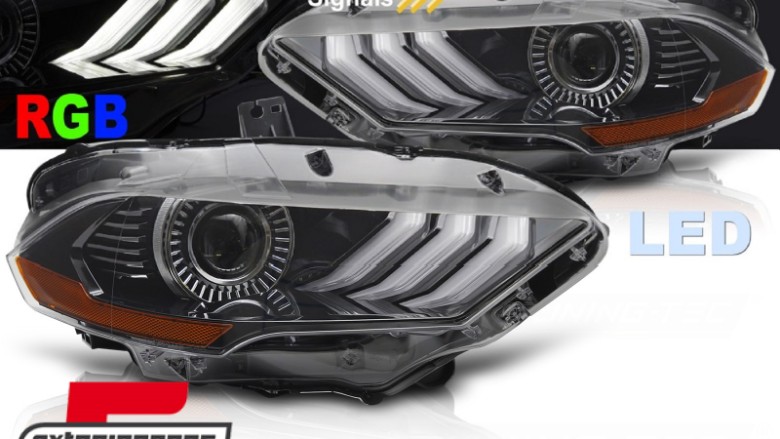Full LED prednja svjetla RGB DRL SEQ žmigavci (crna) / Ford Mustang VI Facelift (2018-2022), LPFO96