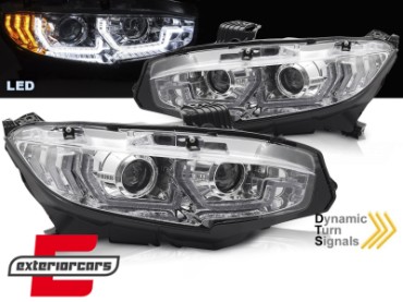 Full LED prednja svjetla TruDRL SEQ žmigavci (chrome) / Honda Civic Mk10 (2016-2021) Limuzina & Hatchback, LPHO38
