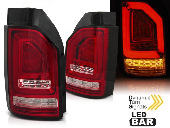 Full LED stražnja svjetla LedBar SEQ žmigavci (crvena/kristal) / VW Transporter Multivan Caravelle T6 (2015-2019), LDVWK2