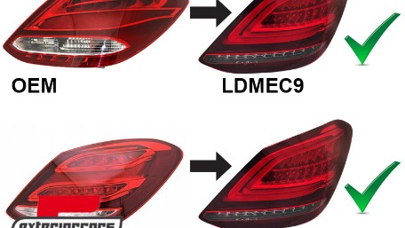 Full LED stražnja svjetla SEQ žmigavci Facelift dizajn (crvena/kristal) / Mercedes C-klasa W205 limuzina (2014-2018), LDMEC9