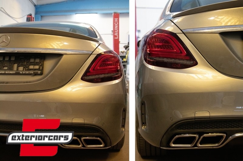 Full LED stražnja svjetla SEQ žmigavci Facelift dizajn (crvena/kristal) / Mercedes C-klasa W205 limuzina (2014-2018), LDMEC9