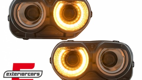 LED prednji farovi RGB svjetla (crna) / Dodge Challenger (2015-2023), HLDOGCHA3FR