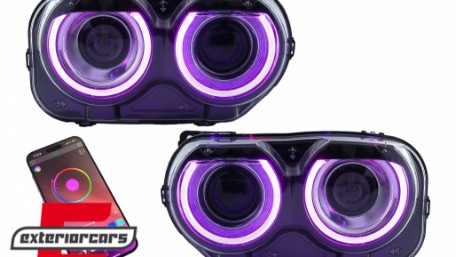 LED prednji farovi RGB svjetla (crna) / Dodge Challenger (2015-2023), HLDOGCHA3FR