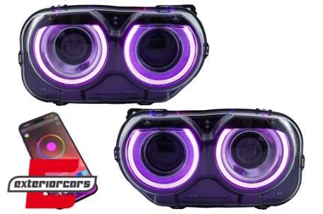 LED prednji farovi RGB svjetla (crna) / Dodge Challenger (2015-2023), HLDOGCHA3FR