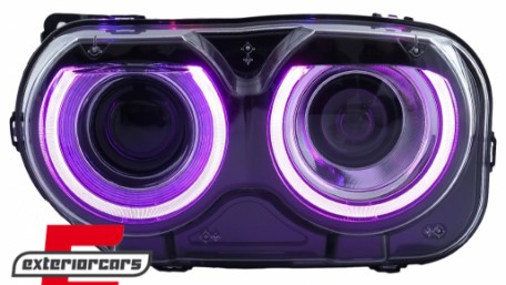 LED prednji farovi RGB svjetla (crna) / Dodge Challenger (2015-2023), HLDOGCHA3FR