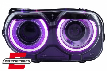 LED prednji farovi RGB svjetla (crna) / Dodge Challenger (2015-2023), HLDOGCHA3FR
