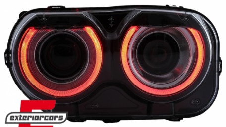 LED prednji farovi RGB svjetla (crna) / Dodge Challenger (2015-2023), HLDOGCHA3FR