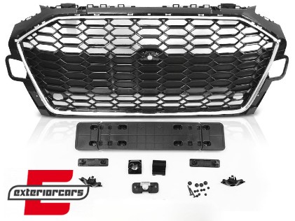 Prednja maska RS4 dizajn (chrome/crna) / Audi A4 B9 8W Facelift (2020-2024), GRAU79