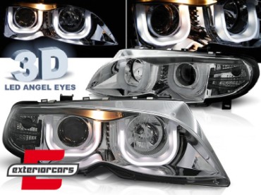 Prednja svjetla 3D Angel Eyes (chrome) / BMW serije 3 E46 Facelift limuzina karavan (2001-2005), LPBM95
