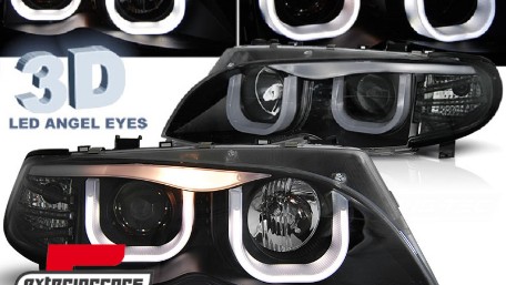 Prednja svjetla 3D Angel Eyes (crna) / BMW serije 3 E46 Facelift limuzina karavan (2001-2005), LPBM96