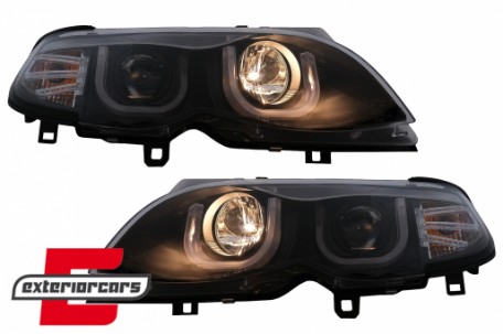 Prednja svjetla 3D Angel Eyes (crna) / BMW serije 3 E46 Facelift limuzina karavan (2001-2005), LPBM96