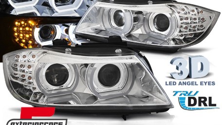 Prednja svjetla 3D Angel Eyes LED DRL Xenon (chrome) / BMW serije 3 E90 E91 LCI (2008-2011), LPBMM9