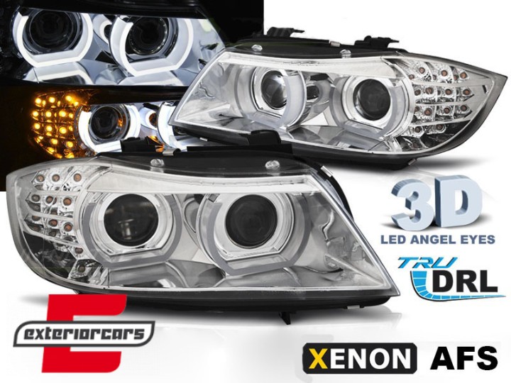 Prednja svjetla 3D Angel Eyes LED DRL Xenon (chrome) / BMW serije 3 E90 E91 LCI (2008-2011), LPBMM9