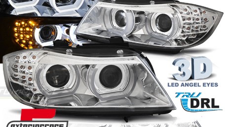 Prednja svjetla 3D Angel Eyes LED DRL Xenon (crna) / BMW serije 3 E90 E91 LCI (2008-2011), LPBML1