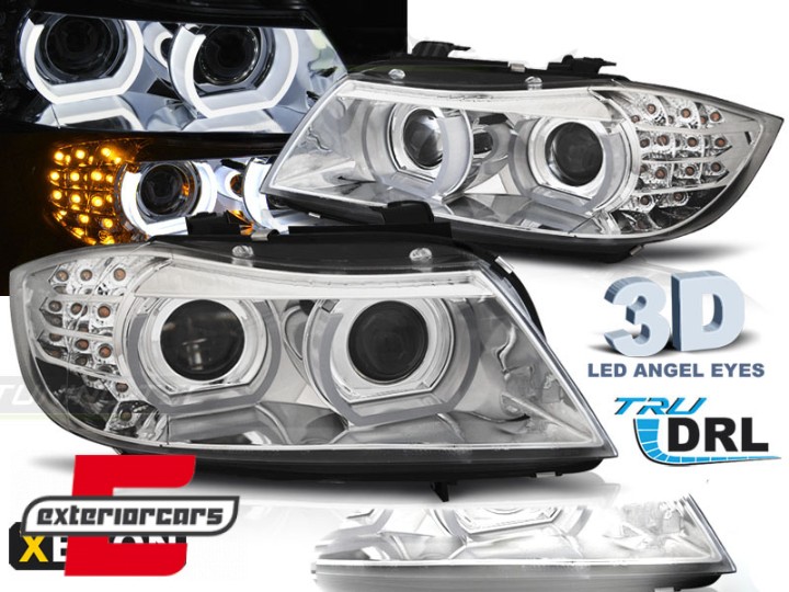 Prednja svjetla 3D Angel Eyes LED DRL Xenon (crna) / BMW serije 3 E90 E91 LCI (2008-2011), LPBML1
