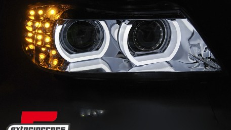 Prednja svjetla 3D Angel Eyes LED DRL Xenon (crna) / BMW serije 3 E90 E91 LCI (2008-2011), LPBML1