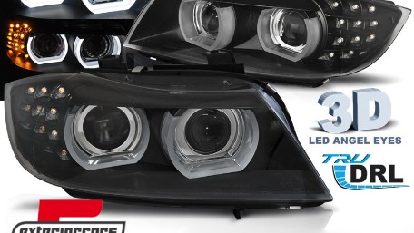 Prednja svjetla 3D Angel Eyes LED DRL Xenon (crna) / BMW serije 3 E90 E91 LCI (2008-2011), LPBML2