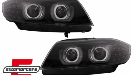 Prednja svjetla 3D Angel Eyes LED DRL Xenon (crna) / BMW serije 3 E90 E91 LCI (2008-2011), LPBML2