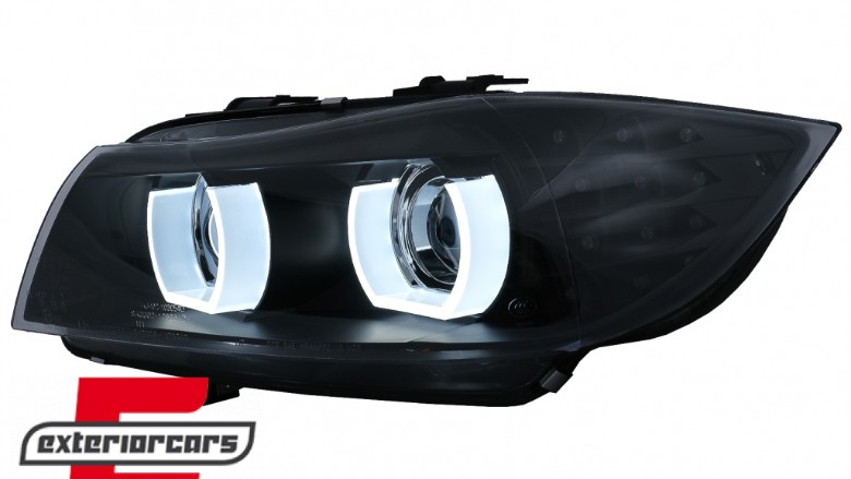 Prednja svjetla 3D Angel Eyes LED DRL Xenon (crna) / BMW serije 3 E90 E91 LCI (2008-2011), LPBMN0