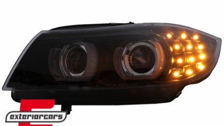 Prednja svjetla 3D Angel Eyes LED DRL Xenon (crna) / BMW serije 3 E90 E91 LCI (2008-2011), LPBMN0