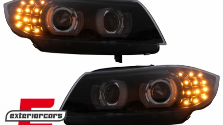 Prednja svjetla 3D Angel Eyes LED DRL Xenon (crna) / BMW serije 3 E90 E91 LCI (2008-2011), LPBMN0
