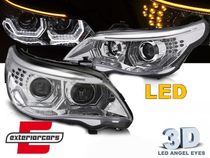 Prednja svjetla 3D Angel Eyes LED žmigavci (chrome) / BMW serije 5 E60 E61 (2003-2007), LPBMK3