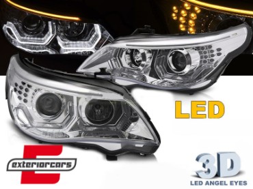 Prednja svjetla 3D Angel Eyes LED žmigavci (chrome) / BMW serije 5 E60 E61 (2003-2007), LPBMK3