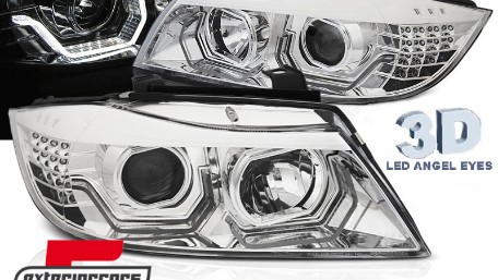 Prednja svjetla 3D LED Angel Eyes LED žmigavci (chrome) / BMW serije 3 E90 limuzina E91 karavan (03.2005-08.2008), LPBMK7