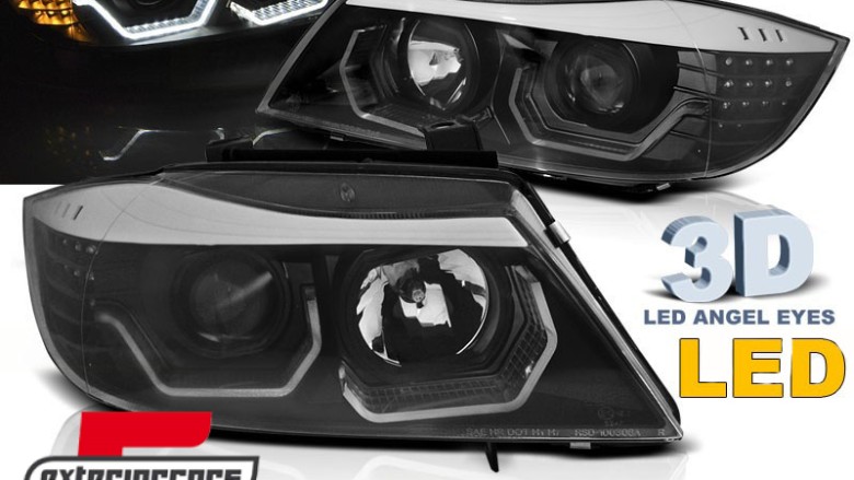 Prednja svjetla 3D LED Angel Eyes LED žmigavci (crna) / BMW serije 3 E90 limuzina E91 karavan (03.2005-08.2008), LPBMK8