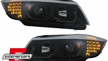 Prednja svjetla 3D LED Angel Eyes LED žmigavci (crna) / BMW serije 3 E90 limuzina E91 karavan (03.2005-08.2008), LPBMK8
