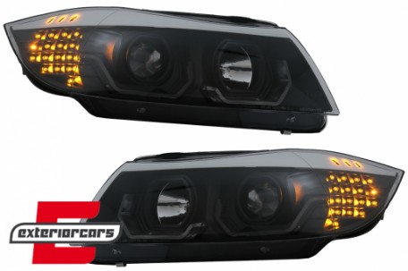 Prednja svjetla 3D LED Angel Eyes LED žmigavci (crna) / BMW serije 3 E90 limuzina E91 karavan (03.2005-08.2008), LPBMK8