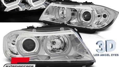 Prednja svjetla 3D LED Angel Eyes U-dizajn (chrome) / BMW serije 3 E90 limuzina E91 karavan (03.2005-08.2008), LPBMI3