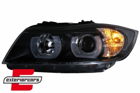 Prednja svjetla 3D LED Angel Eyes U-dizajn (crna) / BMW serije 3 E90 limuzina E91 karavan (03.2005-08.2008), LPBMI4