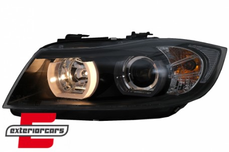 Prednja svjetla 3D LED Angel Eyes U-dizajn (crna) / BMW serije 3 E90 limuzina E91 karavan (03.2005-08.2008), LPBMI4