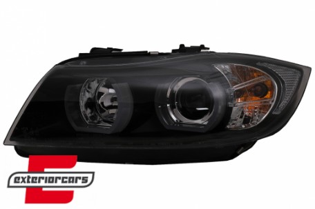 Prednja svjetla 3D LED Angel Eyes U-dizajn (crna) / BMW serije 3 E90 limuzina E91 karavan (03.2005-08.2008), LPBMI4