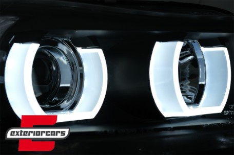 Prednja svjetla 3D LED Angel Eyes U-dizajn (crna) / BMW serije 3 E90 limuzina E91 karavan (03.2005-08.2008), LPBMI4