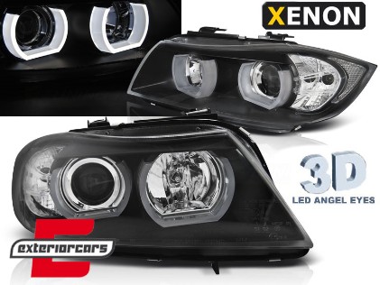 Prednja svjetla 3D LED Angel Eyes U-dizajn Xenon (crna) / BMW serije 3 E90 limuzina E91 karavan (03.2005-08.2008), LPBMI6