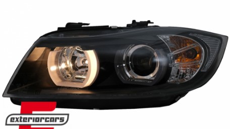Prednja svjetla 3D LED Angel Eyes U-dizajn Xenon (crna) / BMW serije 3 E90 limuzina E91 karavan (03.2005-08.2008), LPBMI6