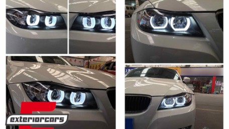 Prednja svjetla 3D LED Angel Eyes U-dizajn Xenon (crna) / BMW serije 3 E90 limuzina E91 karavan (03.2005-08.2008), LPBMI6