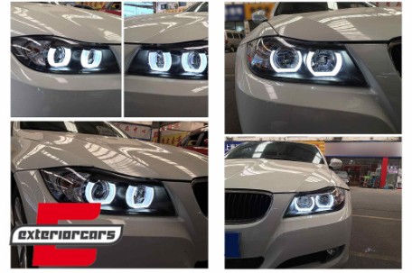 Prednja svjetla 3D LED Angel Eyes U-dizajn Xenon (crna) / BMW serije 3 E90 limuzina E91 karavan (03.2005-08.2008), LPBMI6