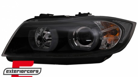 Prednja svjetla 3D LED Angel Eyes U-dizajn Xenon (crna) / BMW serije 3 E90 limuzina E91 karavan (03.2005-08.2008), LPBMI6