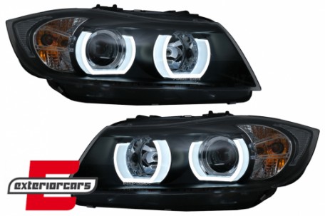 Prednja svjetla 3D LED Angel Eyes U-dizajn Xenon (crna) / BMW serije 3 E90 limuzina E91 karavan (03.2005-08.2008), LPBMI6
