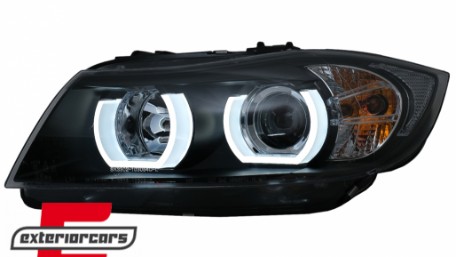 Prednja svjetla 3D LED Angel Eyes U-dizajn Xenon (crna) / BMW serije 3 E90 limuzina E91 karavan (03.2005-08.2008), LPBMI6