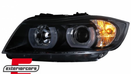 Prednja svjetla 3D LED Angel Eyes U-dizajn Xenon (crna) / BMW serije 3 E90 limuzina E91 karavan (03.2005-08.2008), LPBMI6