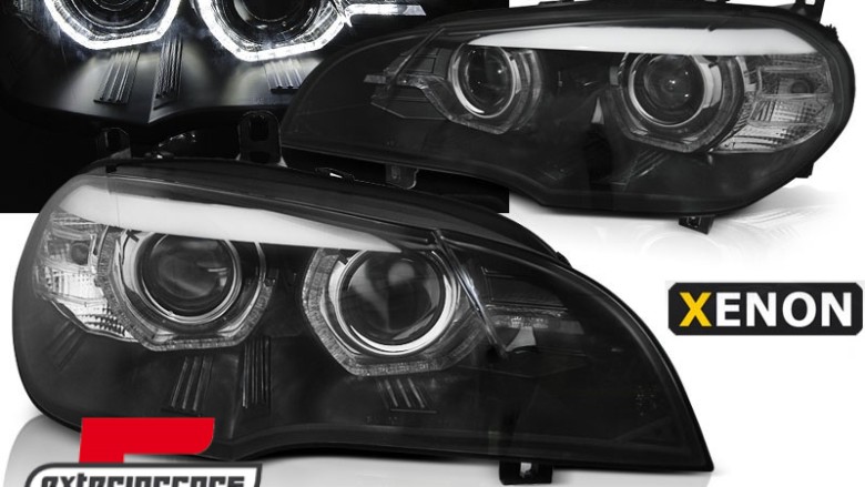 Prednja svjetla 3D LED Angel Eyes XENON (crna) / BMW X5 E70 (2007-2010), LPBMJ8