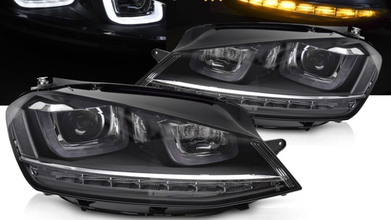 Prednja svjetla 3D LED DRL SEQ žmigavci R-line dizajn / VW Golf 7 VII (2012-2017), LPVX03